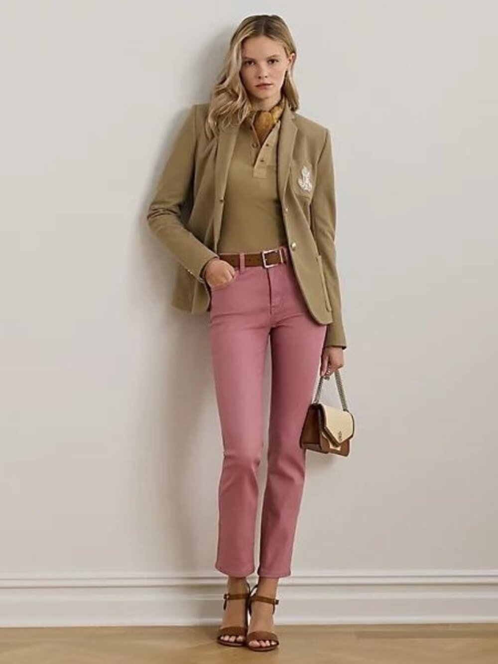 $175 Lauren Ralph Lauren Coated High-Rise Straight Ankle Jeans Rose